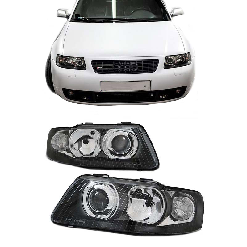 Βλησαρούλης Car Center - Μπροστινά Φανάρια Set Για Audi A3 8L 00-03 Projectors Μαύρα H1/H7 Depo