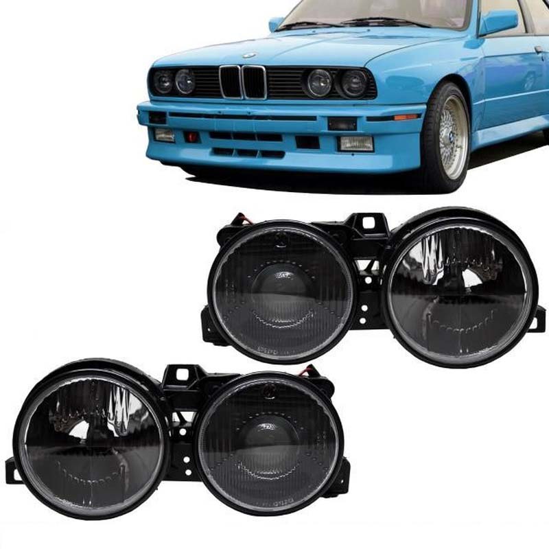 Βλησαρούλης Car Center - Μπροστινά Φανάρια Set Για Bmw 3 E30 82-94 Projectors Μαύρα Με Σταυρό H1/H1 Depo