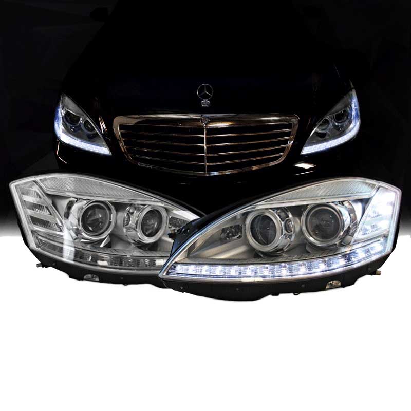 Βλησαρούλης Car Center - Μπροστινά Φανάρια Set Για Mercedes-Benz S-Class W221 05-09 DRL Facelift Look Χρωμίου D1S/H8 Με Μοτέρ Carner