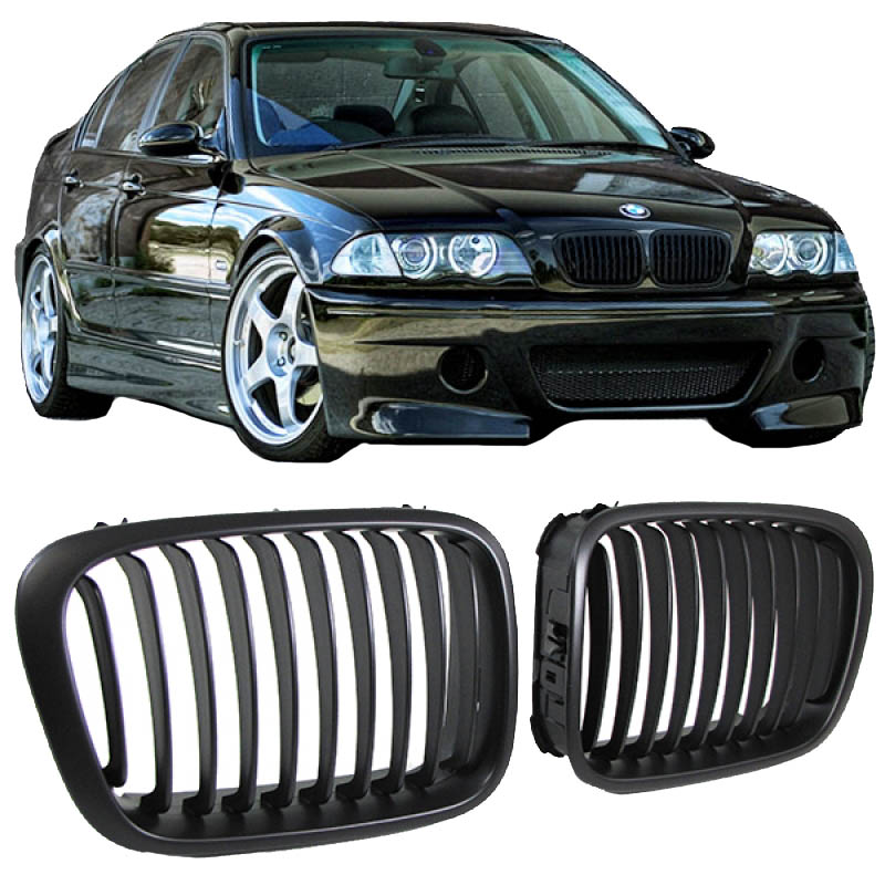 Βλησαρούλης Car Center - Καρδιές Μάσκας Για Bmw 3 E46 99-01 Sedan/Touring/Compact Μαύρο Ματ Με 10 Γραμμές 2 Τεμάχια