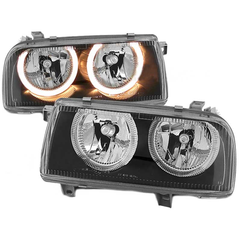 Βλησαρούλης Car Center - Μπροστινά Φανάρια Set Για Vw Vento 92-98 Angel Eyes Μαύρα H7/H7 Depo
