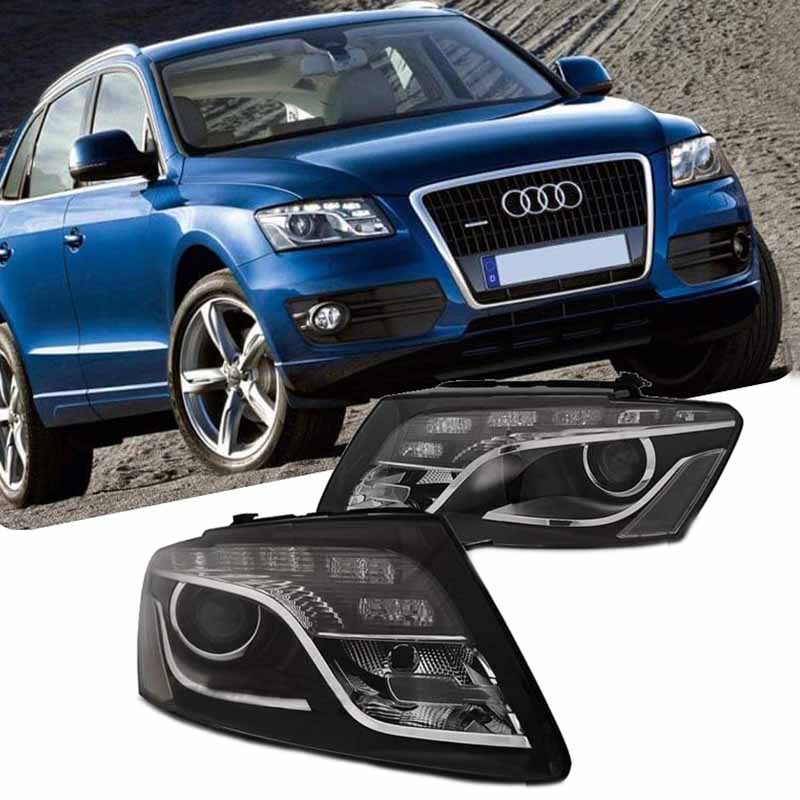 Βλησαρούλης Car Center - Μπροστινά Φανάρια Set Για Audi Q5 8R 08-12 TRU DRL Μαύρα H7 Με Μοτέρ Depo