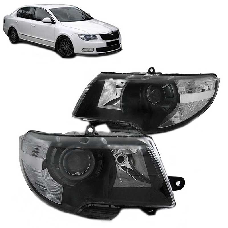 Βλησαρούλης Car Center - Μπροστινά Φανάρια Set Για Skoda Superb 3T Projectors Μαύρα H7/H3 Με Μοτέρ Depo
