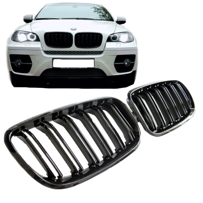 Βλησαρούλης Car Center - Καρδιές Μάσκας Για Bmw X5 E70 07-13 / X6 E71 08-14 M4 Look Με Διπλή Γρίλια Μαύρο Γυαλιστερό Με 6 Γρίλιες 2 Τεμάχια