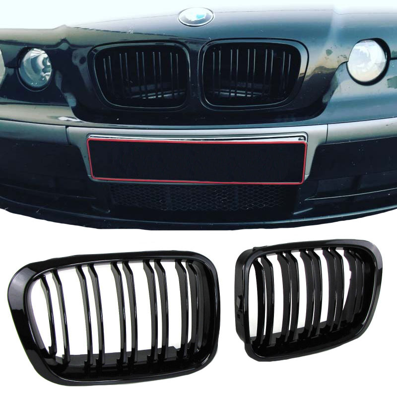 Βλησαρούλης Car Center - Καρδιές Μάσκας Για Bmw 3 E46 99-01 Sedan/Touring/Compact M4 Look Με Διπλή Γρίλια Μαύρο Γυαλιστερό 2 Τεμάχια