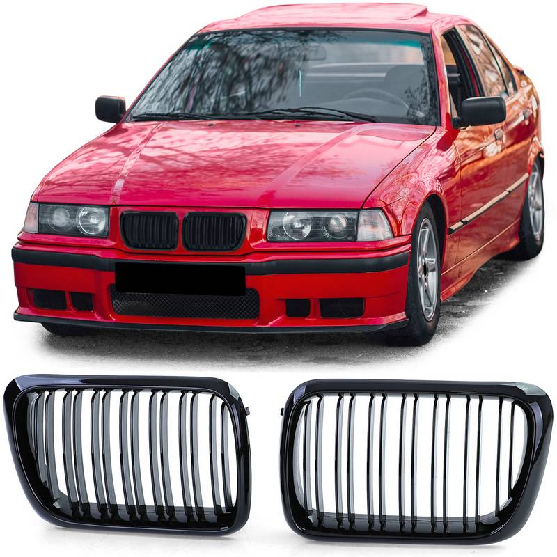 Βλησαρούλης Car Center - Καρδιές Μάσκας Για Bmw 3 E36 96-99 M4 Look Με Διπλή Γρίλια Μαύρο Γυαλιστερό 2 Τεμάχια