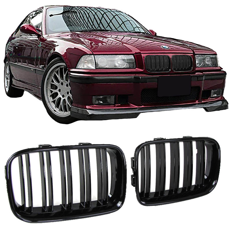 Βλησαρούλης Car Center - Καρδιές Μάσκας Για Bmw 3 E36 90-96 M4 Look Με Διπλή Γρίλια Μαύρο Γυαλιστερό 2 Τεμάχια