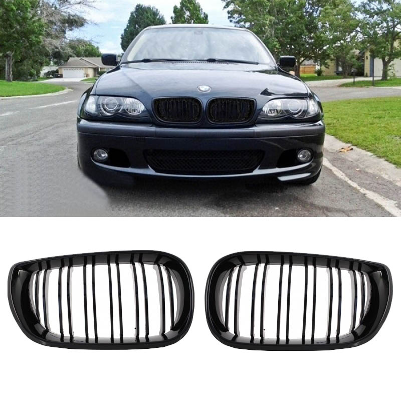Βλησαρούλης Car Center - Καρδιές Μάσκας Για Bmw 3 E46 02-05 Sedan/Touring  M4 Look Με Διπλή Γρίλια Μαύρο Γυαλιστερό 2 Τεμάχια