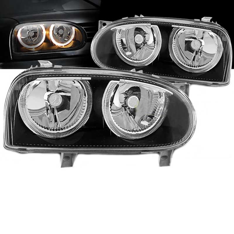 Βλησαρούλης Car Center - Μπροστινά Φανάρια Set Για Vw Golf 3 92-98 Angel Eyes Μαύρα H7/H7 Depo