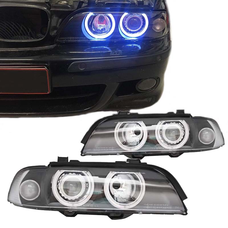 Βλησαρούλης Car Center - Μπροστινά Φανάρια Set Για Bmw 5 E39 95-03 Angel Eyes Facelift LCI Look Μαύρα H7/H7 Manual Carner