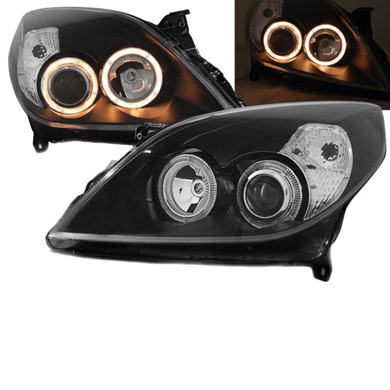 Βλησαρούλης Car Center - Μπροστινά Φανάρια Set Για Opel Vectra C 05-08 Angel Eyes Μαύρα H7/H1 Depo