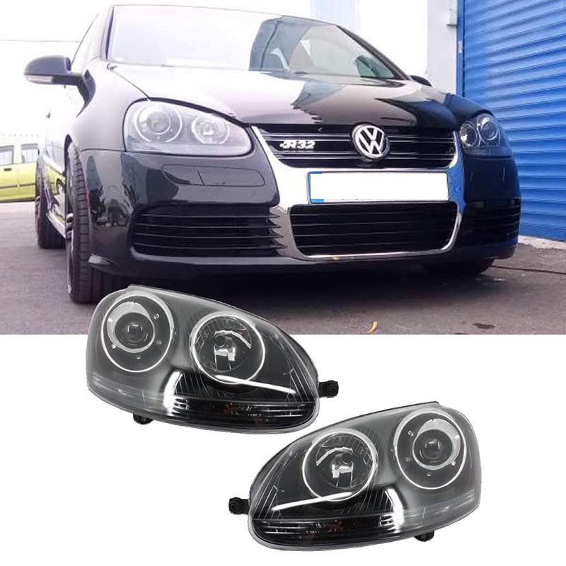 Βλησαρούλης Car Center - Μπροστινά Φανάρια Set Για Vw Golf V (5) 03-08 Projectors GTI / R32 Look Μαύρα H7/H7 Με Μοτέρ & E-Mark Carner