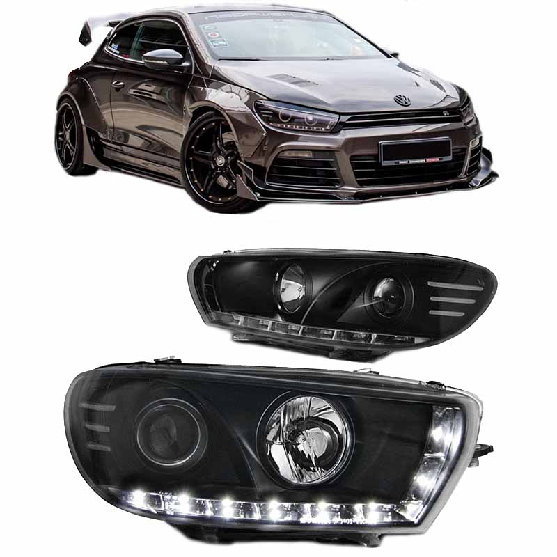 Βλησαρούλης Car Center - Μπροστινά Φανάρια Set Για Vw Scirocco 08-14 DRL ΜαύραH7/H1 Με Μοτέρ Sonar