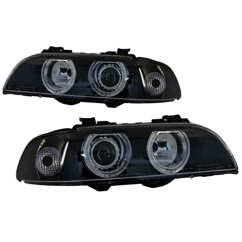 Βλησαρούλης Car Center - Μπροστινά Φανάρια Set Για Bmw 5 E39 95-03 Angel Eyes Facelift LCI Look Μαύρα/Γκρι H7/H7 Manual Carner