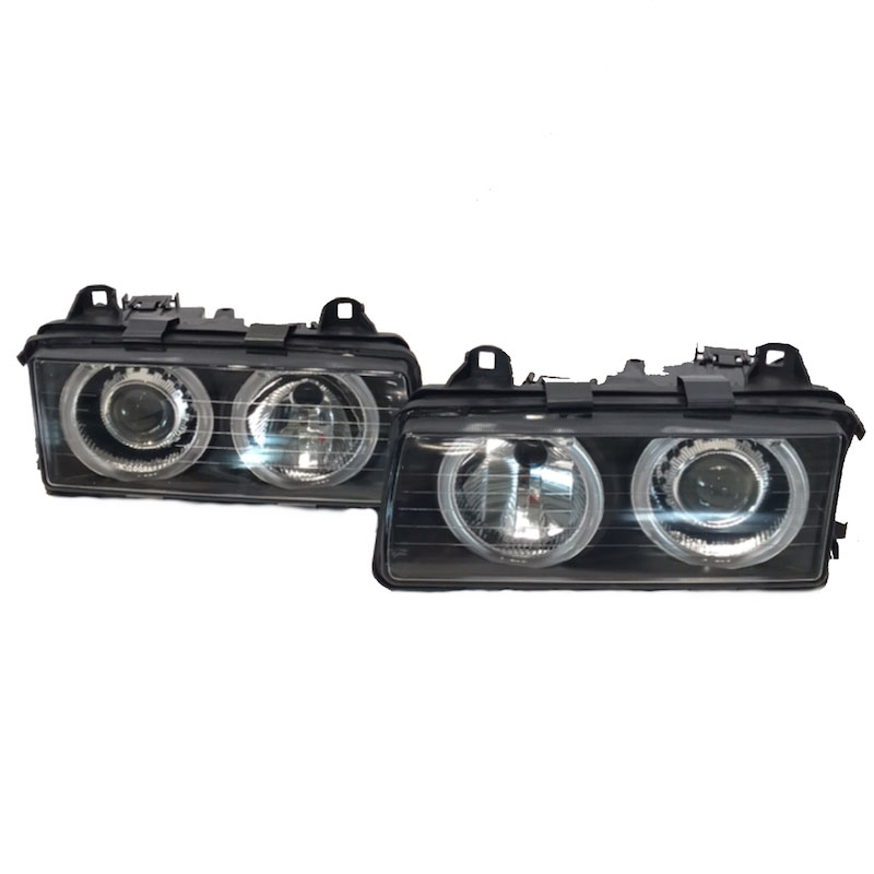 Βλησαρούλης Car Center - Μπροστινά Φανάρια Set Για Bmw 3 E36 Coupe / Sedan / Compact / Touring 90-99 Angel Eyes Μαύρα H7/H7 Carner