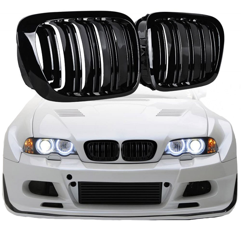 Βλησαρούλης Car Center - Καρδιές Μάσκας Για Bmw 3 E46 99-03 Coupe/Cabrio M4 Look Με Διπλή Γρίλια Μαύρο Γυαλιστερό 2 Τεμάχια