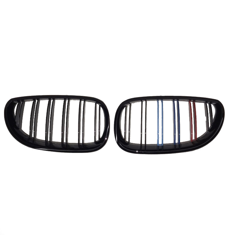 Βλησαρούλης Car Center - Καρδιές Μάσκας Για Bmw 5 E60 03-11 M4 Look Με Διπλή Γρίλια Tri-color / Μαύρο Γυαλιστερό 2 Τεμάχια