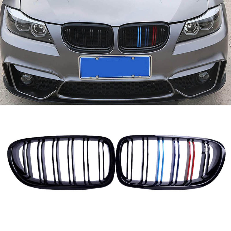 Βλησαρούλης Car Center - Καρδιές Μάσκας Για Bmw 3 E90 /E91 08-11 M4 Look Με Διπλή Γρίλια Tri-color / Μαύρο Γυαλιστερό 2 Τεμάχια