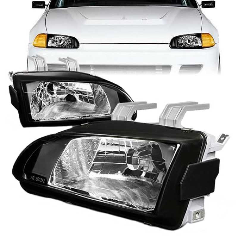 Βλησαρούλης Car Center - Μπροστινά Φανάρια Set Για Honda Civic 91-95 2D/3D Μαύρα Clear H4 Manual Depo