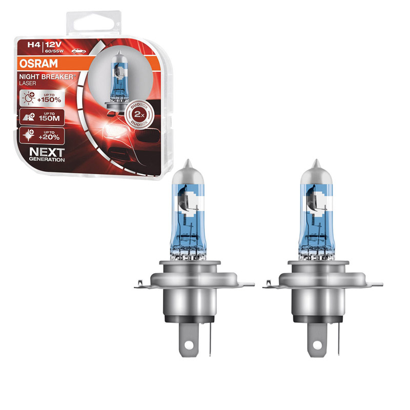Βλησαρούλης Car Center - Λάμπες Αλογόνου H4 12V 60/55w Night Braker Laser +150% Osram 64193NL-HCB 2 Τεμάχια