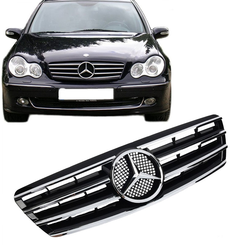 Βλησαρούλης Car Center - Μάσκα Για Mercedes-Benz C-Class W203 00-07 Amg Look Με 4 Γρίλιες Μαύρο/Χρώμιο 1 Τεμάχιο