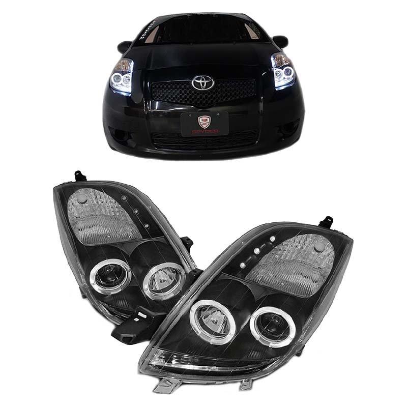 Βλησαρούλης Car Center - Μπροστινά Φανάρια Set Για Toyota Yaris 06-09 Angel Eyes & Led Μαύρα H1/H1 Sonar