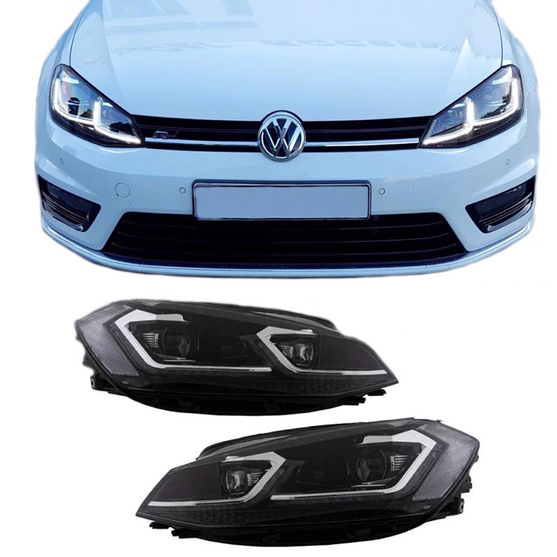 Βλησαρούλης Car Center - Μπροστινά Φανάρια Set Για Vw Golf VII (7) 12-17  Look 7.5 GTI Μαύρα/ Ασημί Γραμμή H7 Με Μοτέρ Carner