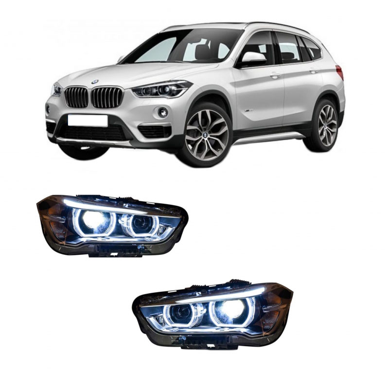 Βλησαρούλης Car Center - Μπροστινά Φανάρια Set Για Bmw X1 F48 15+ Angel Eyes Full Led Upgrade Μαύρα Με Μοτέρ