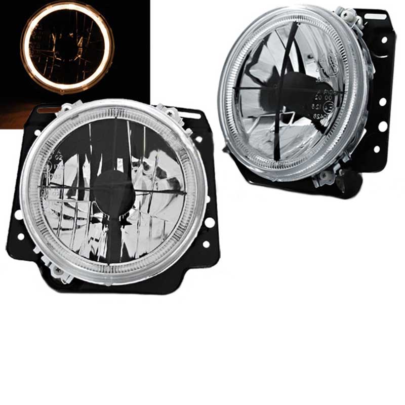 Βλησαρούλης Car Center - Μπροστινά Φανάρια Set Για Vw Golf 2 83-92 Angel Eyes Με Σταυρό Χρωμίου H4 Manual Depo