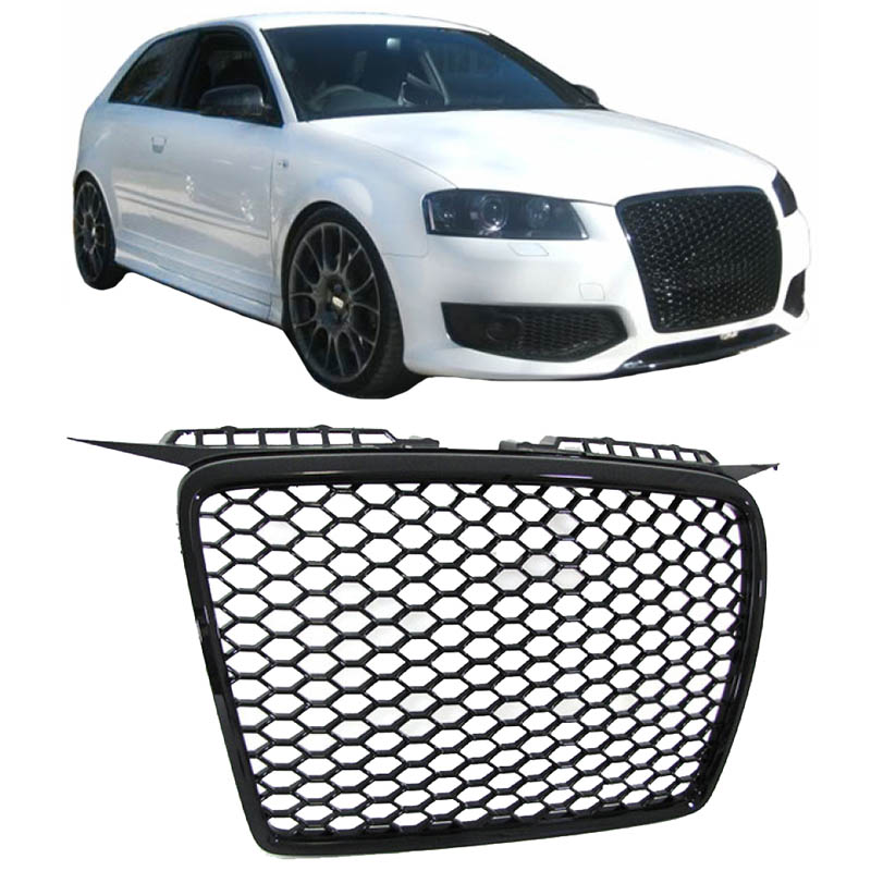 Βλησαρούλης Car Center - Μάσκα Για Audi A3 8P 05-08 RS3 Look Κυψελωτή Γυαλιστερό Μαύρο 1 Τεμάχιο