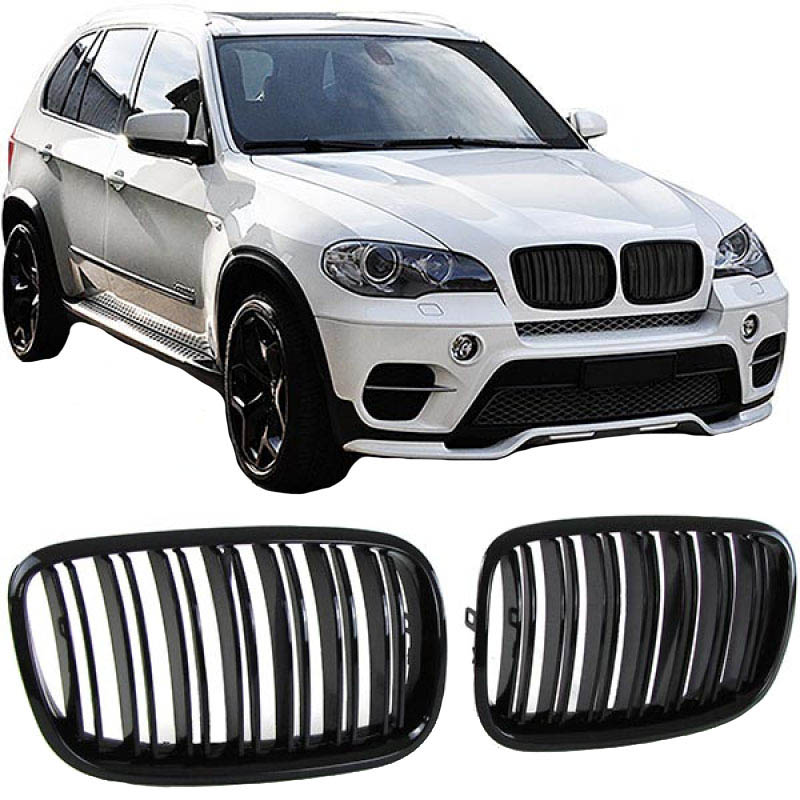 Βλησαρούλης Car Center - Καρδιές Μάσκας Για Bmw X5 E70 07-13 / X6 E71 08-14 M4 Look Με Διπλή Γρίλια Μαύρο Γυαλιστερό Με 6 Γρίλιες 2 Τεμάχια
