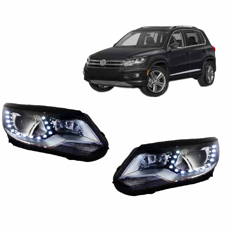 Βλησαρούλης Car Center - Μπροστινά Φανάρια Set Για Vw Tiguan mk1 11-15 DRL Μαύρα H7/H7 Με Μοτέρ  Carner