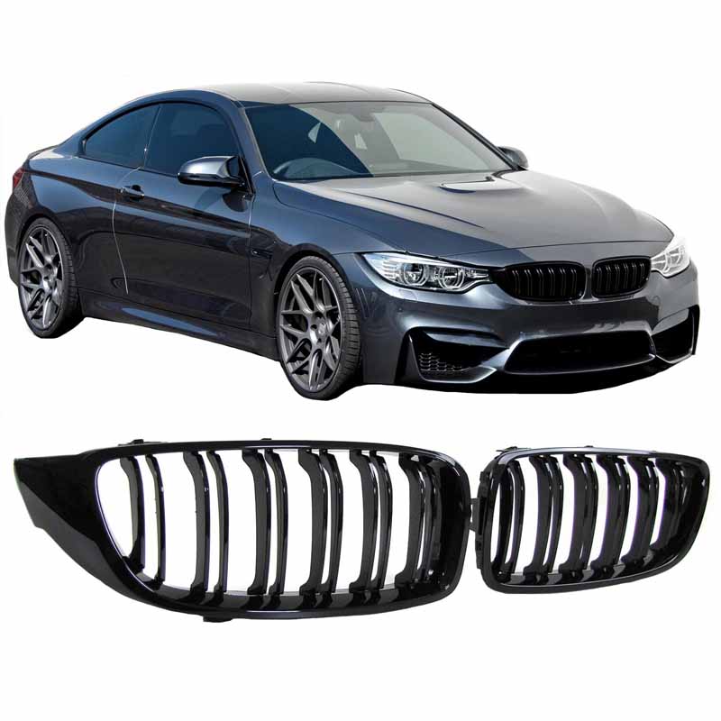 Βλησαρούλης Car Center - Καρδιές Μάσκας Για Bmw 4 F32 / F33 / F36 13-16 M4 Look Με Διπλή Γρίλια Μαύρο Γυαλιστερό 2 Τεμάχια