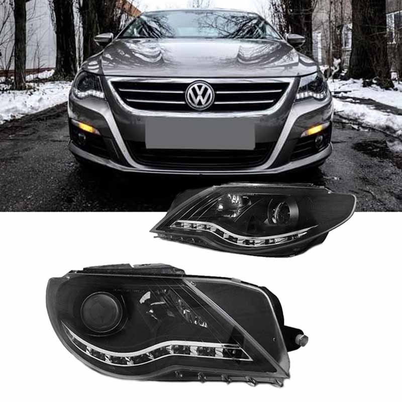 Βλησαρούλης Car Center - Μπροστινά Φανάρια Set Για Vw Passat CC 08-12 DRL Μαύρα H7/H7/H7 Με Μοτέρ Depo