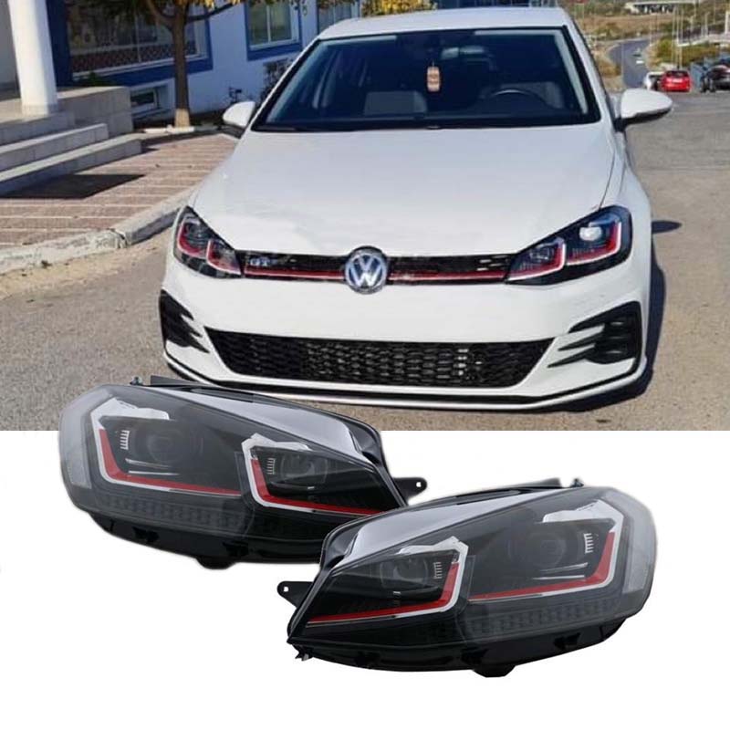 Βλησαρούλης Car Center - Μπροστινά Φανάρια Set Για Vw Golf 7.5 17-19 Facelift DRL & Dynamic Signal Μαύρα Με Κόκκινη Γραμμή GTI Look H7 Με Μοτέρ Carner