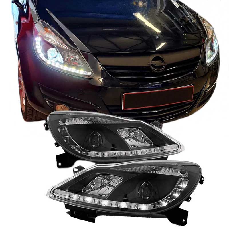 Βλησαρούλης Car Center - Μπροστινά Φανάρια Set Για Opel Corsa D 06-11 DRL Μαύρα H1/H1 Sonar