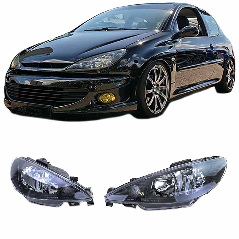 Βλησαρούλης Car Center - Μπροστινά Φανάρια Set Για Peugeot 206 98-13 Μαύρα Η7/Η7 Depo