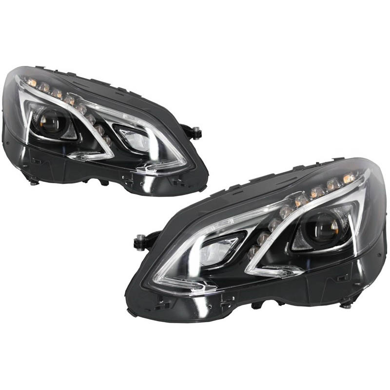 Βλησαρούλης Car Center - Μπροστινά Φανάρια Set Για Mercedes-Benz E-Class W212 09-13 Halogen Upgrade Σε Facelift Look Μαύρα Full Led DRL Με Μοτέρ Carner