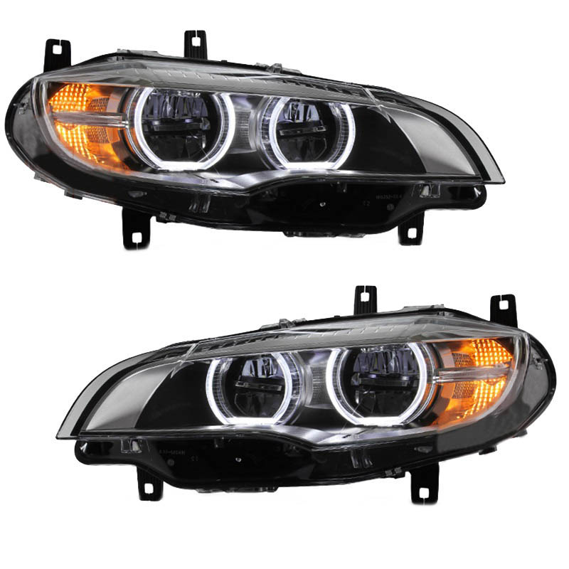 Βλησαρούλης Car Center - Μπροστινά Φανάρια Set Για Bmw X6 E71 08-15 4D Angel Eyes Full Led AFS Μαύρα Με Μοτέρ Carner