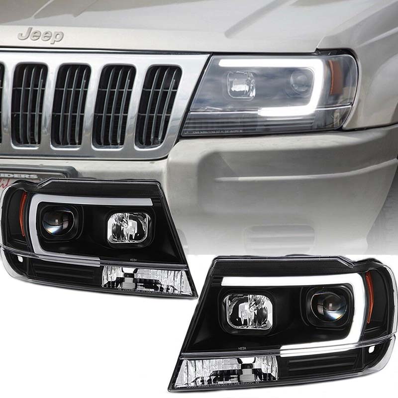 Βλησαρούλης Car Center - Μπροστινά Φανάρια Set Για Jeep Grand Cherokee 99-05 WJ DRL Tube Lights Μαύρα HB4/H1 Manual Sonar