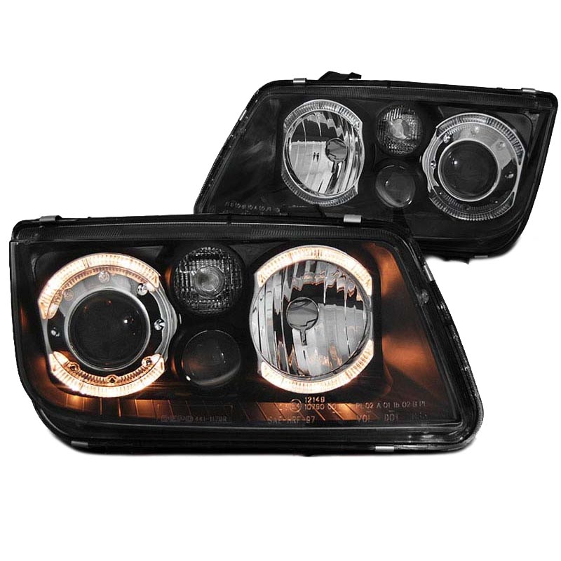 Βλησαρούλης Car Center - Μπροστινά Φανάρια Set Για Vw Bora 98-05 Angel Eyes Μαύρα H7/H7/H3 Depo