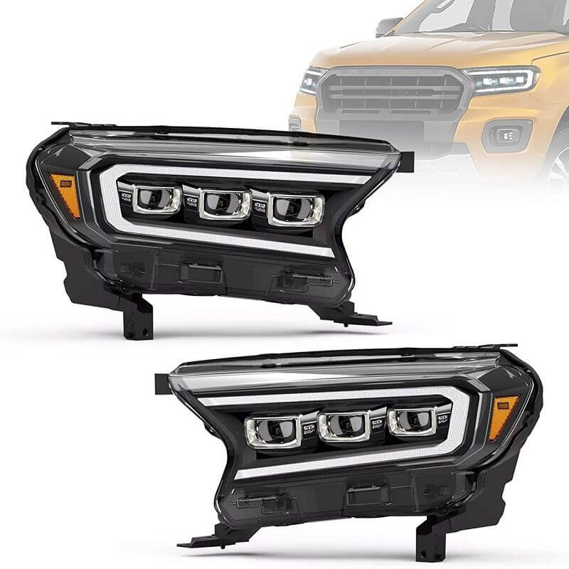 Βλησαρούλης Car Center - Μπροστινά Φανάρια Set Για Ford Ranger 15-20 DRL Dynamic Start Up Μαύρα Full Led Με Μοτέρ VLand