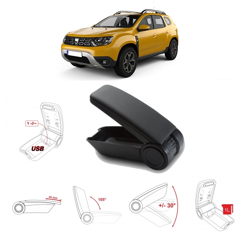 Βλησαρούλης Car Center - Κονσόλα Χειροφρένου Τεμπέλης Armster OE1 Με Usb Για Dacia Duster 2018-2019  Με Εργοστασιακό Τεμπέλη Μαύρο Χρώμα
