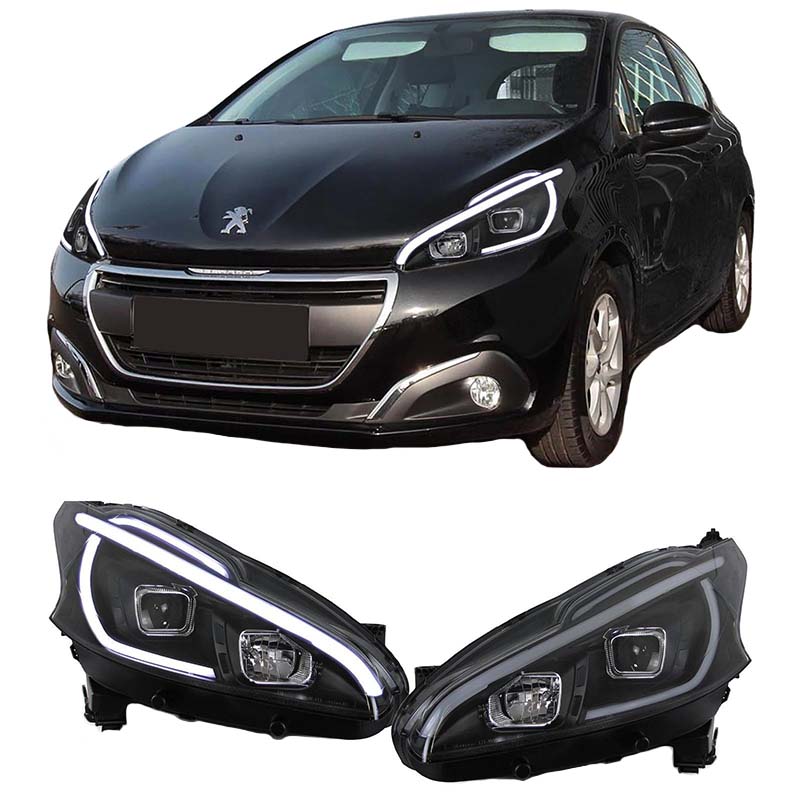 Βλησαρούλης Car Center - Μπροστινά Φανάρια Set Για Peugeot 208 12-15 DRL Led Tube Μαύρα H11/H1 JunYan