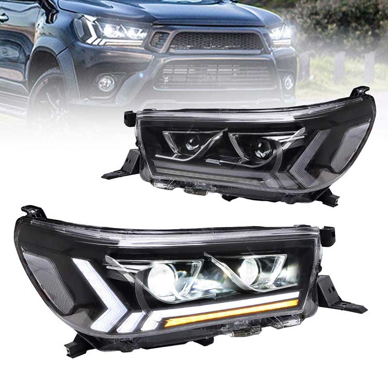 Βλησαρούλης Car Center - Μπροστινά Φανάρια Set Για Toyota Hilux Revo 15-19 Με Dynamic Start DRL &  Φλας Μαύρα Με Μοτέρ VLand