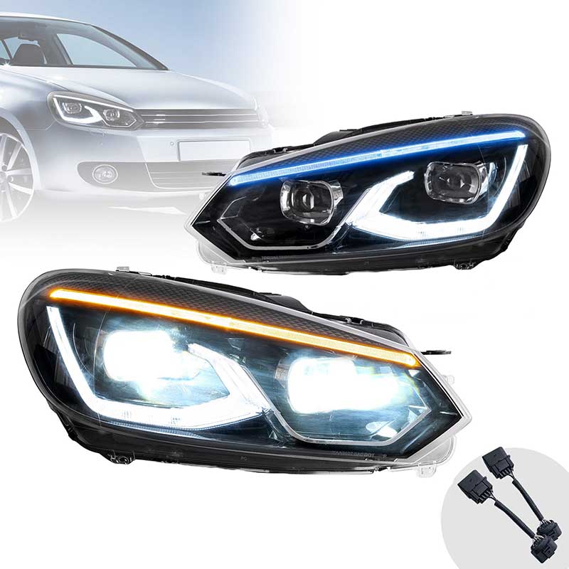 Βλησαρούλης Car Center - Μπροστινά Φανάρια Set Για Vw Golf VΙ (6) 08-12 Mk8 Golf Look Dynamic Start DRL & Φλας Μαύρα Full Led Με Μοτέρ VLand