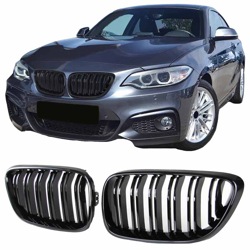 Βλησαρούλης Car Center - Καρδιές Μάσκας Για  Bmw 2 F22 / F23 14-16 M4 Look Με Διπλή Γρίλια Μαύρο Γυαλιστερό Με 2 Τεμάχια