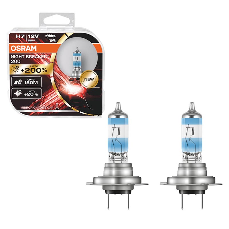 Βλησαρούλης Car Center - Λάμπες Αλογόνου H7 12V 55w Night Braker 200 +200% Osram 64210NB200-HCB 2 Τεμάχια