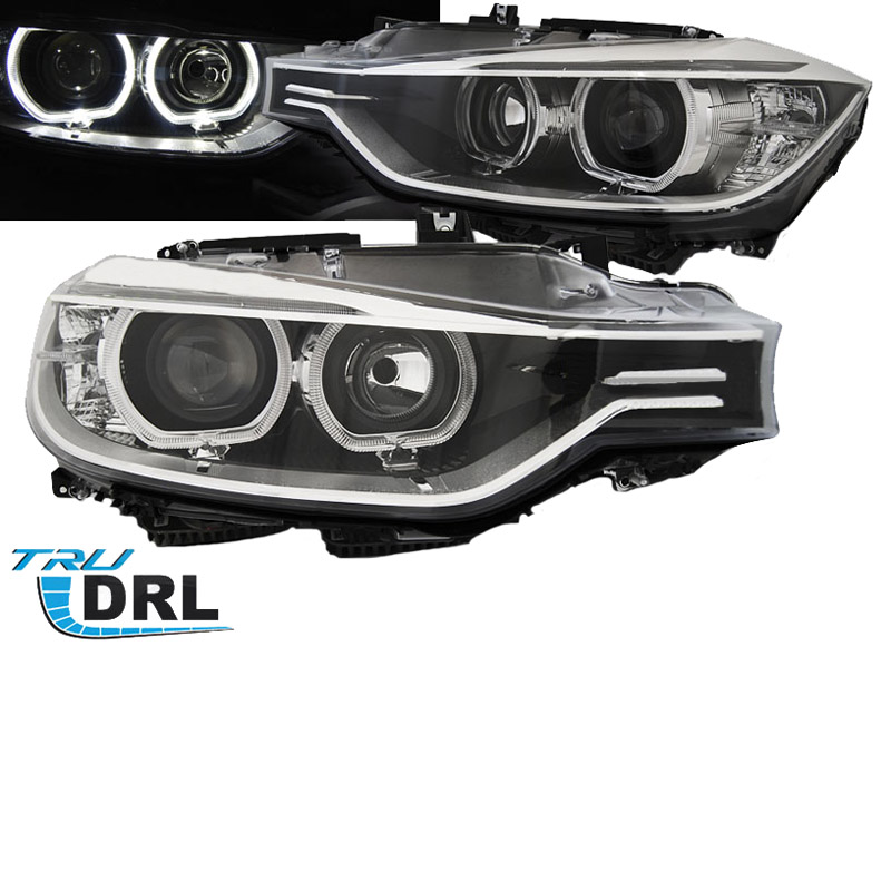Βλησαρούλης Car Center - Μπροστινά Φανάρια Set Για Bmw 3 F30/F31 11-15 Led Angel Eyes Μαύρα H7/H7 Με Μοτέρ Depo