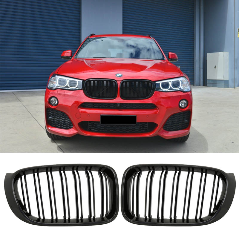 Βλησαρούλης Car Center - Καρδιές Μάσκας Για Bmw X3 F25 LCI 14-17 / X4 F26 14-17 M4 Look Με Διπλή Γρίλια Μαύρο Γυαλιστερό Με 7 Γρίλιες 2 Τεμάχια